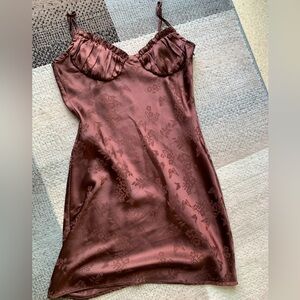 Brown silk butterfly pattern mini dress